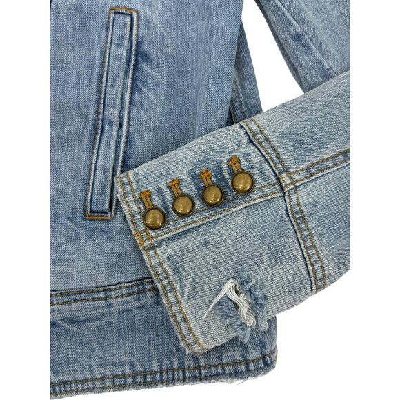 RARE Free People Military Denim Jacket | Coastal Cowgirl Grunge Boho Streetwear - Picture 14 of 16